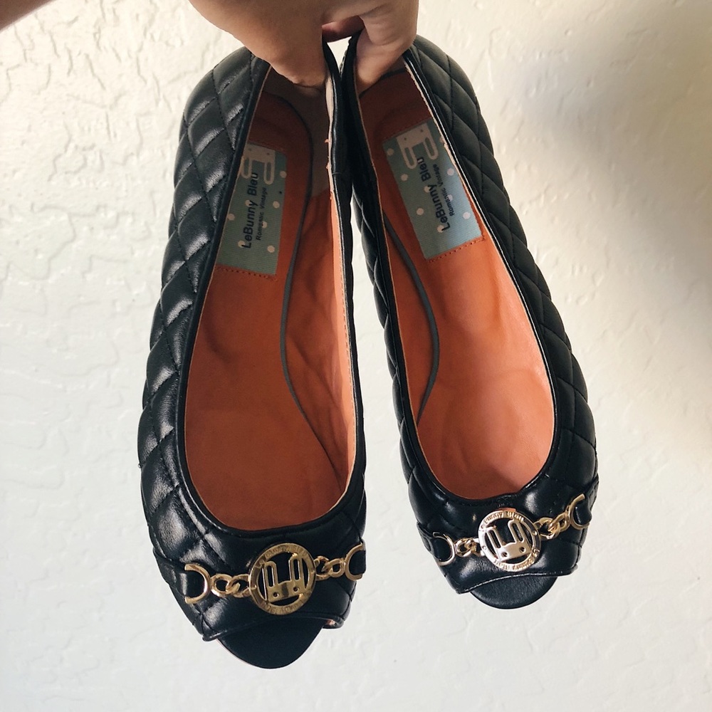 NEW LeBunny Bleu cute black quilted flats kawaii